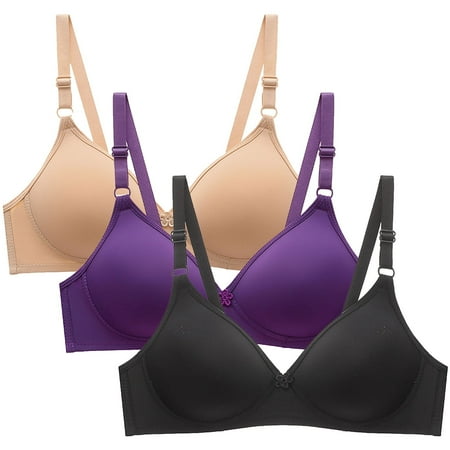Levmjia 3-Pack Wireless Seamless Bras Comfort Yoga Sports Bra Adjustable Straps Sleep Comfort Soft Breathable Underwear for Women 32-40B/C/D Black Beige Nude