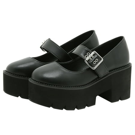 

Pumps Toe Shoes Mary Dress Platform Closed Heels Chunky Woemn Wedges Gothic Pump Strap Ankle Round Janes Lolita