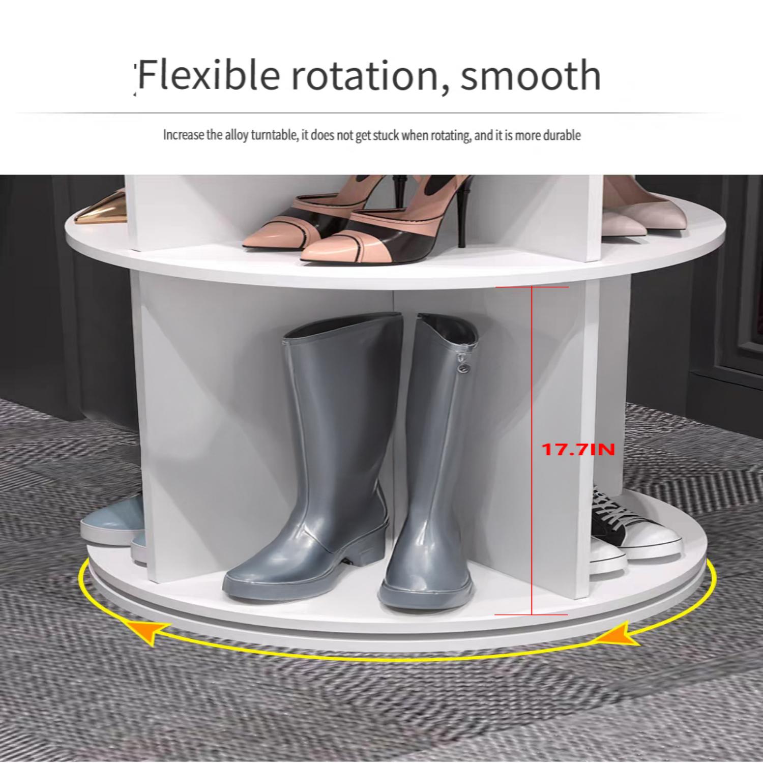 8-Tier 360° Rotating Shoe Rack Tower, White PVC Spinning Shoe Organizer for 28 Pairs, Corner Shoe Display Stand for Closet Entryway Bedroom
