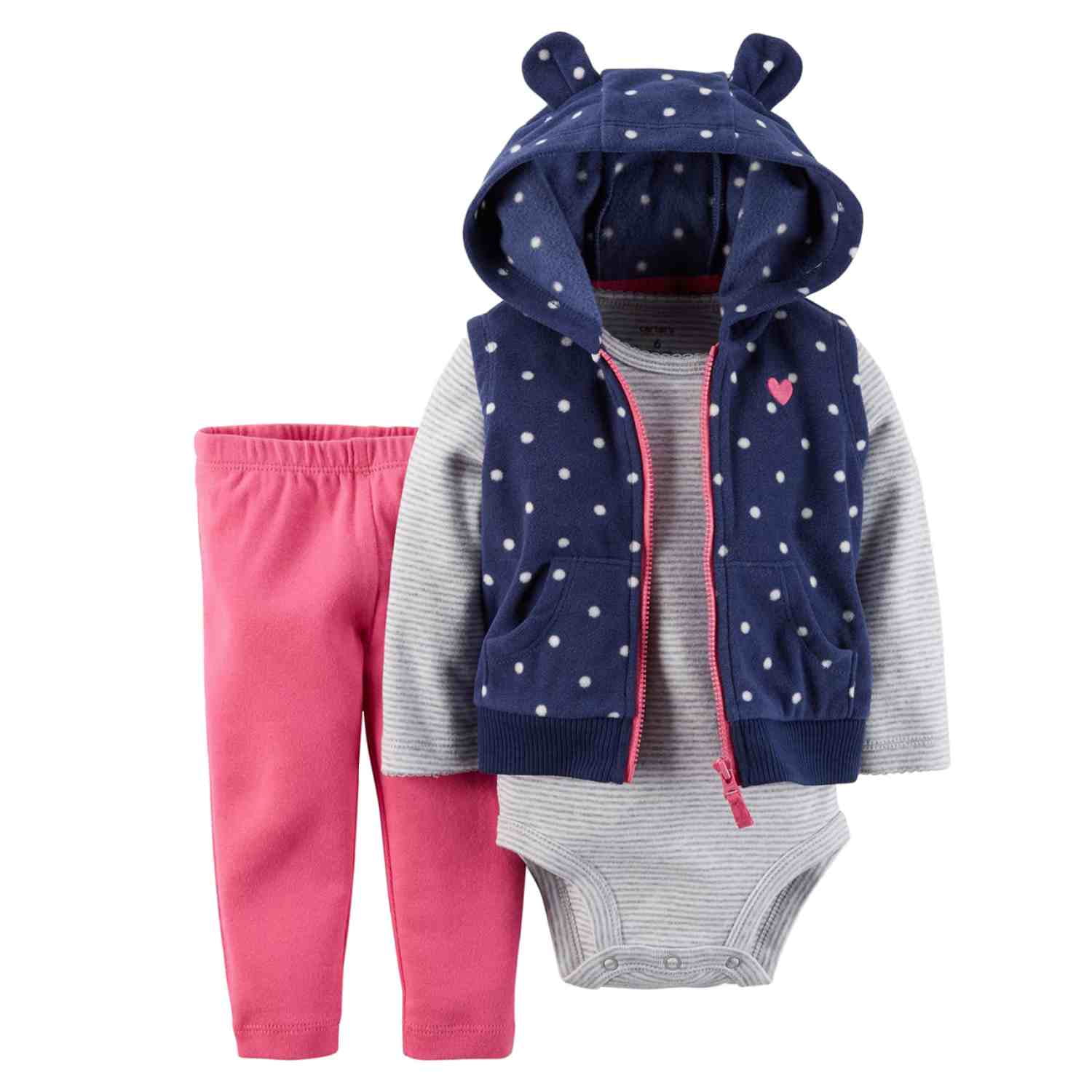 Carter's Carters Infant Girls Blue Polka Dot 3 Piece Outfit Bodysuit