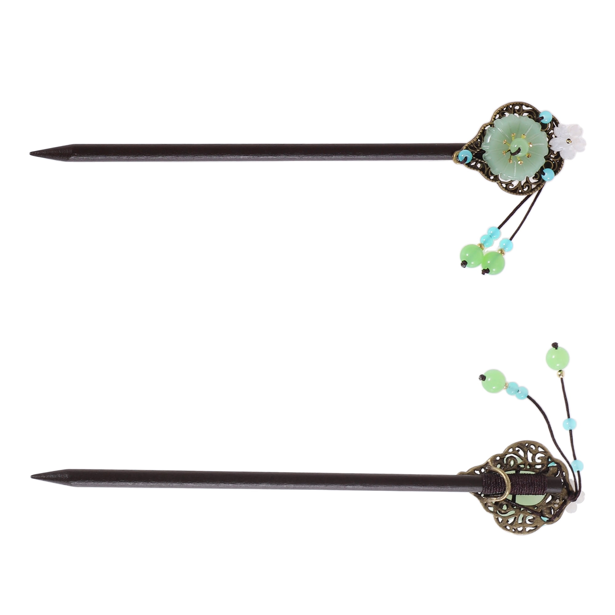Unique Bargains Hair Chopstick for Women 1Pc Black, Green [Retro Style] 2.36"