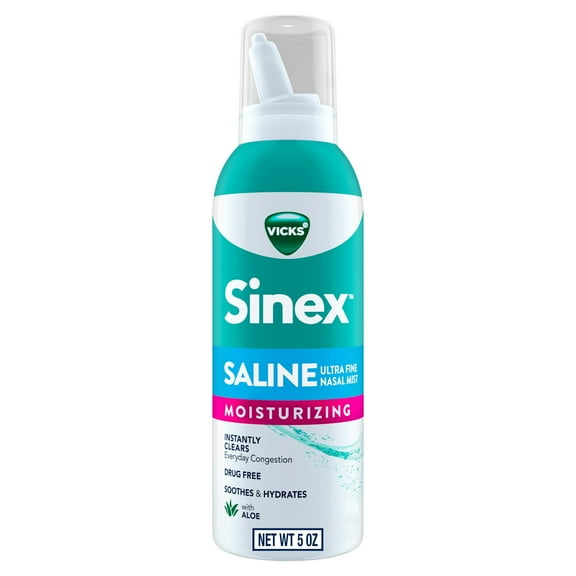 Vicks Sinex Saline Moisturizing Ultra Fine Nasal Mist with Aloe, Drug Free, 5 oz