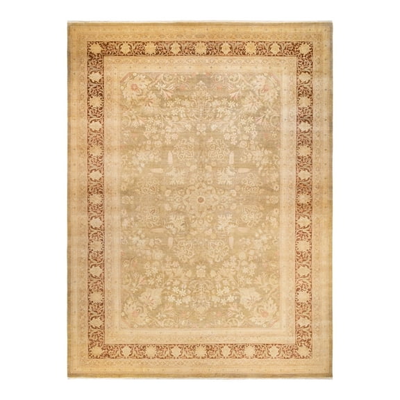 Hand-Knotted Wool Oriental Traditional Green Area Rug 10' 3" x 13' 10"
