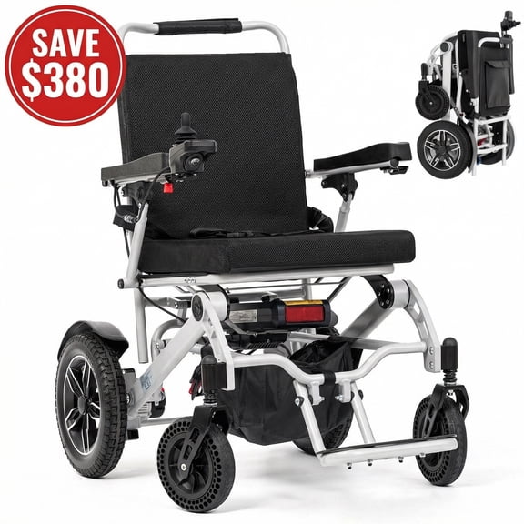 Naipo Electric Wheelchairs for Adults Lightweight Foldable 20 Miles Travel Range Motorized Wheelchairs All Terrain 400W Dual Motors Portable Airline Approved