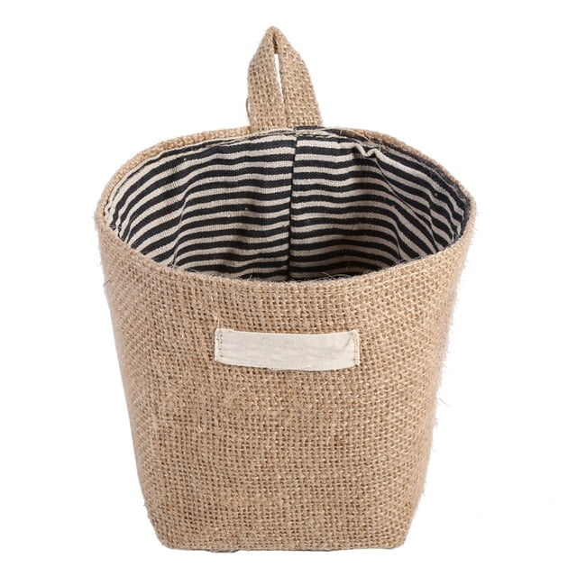 Organizador de almacenamiento plegable para aparatos domésticos, cesto de lino de rayas azules de 10 x 12 x 13,5 cm
