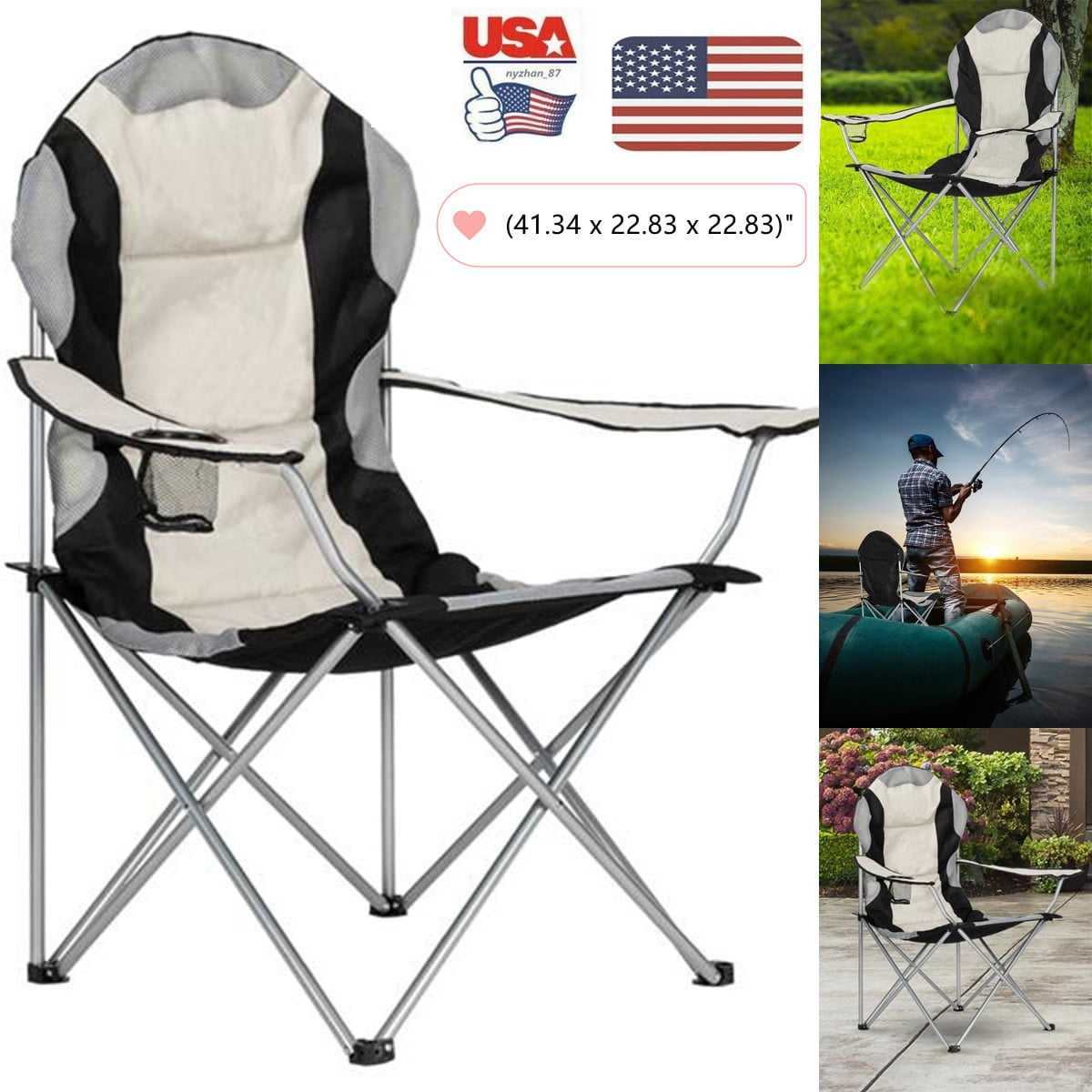 Goorabbit Fold Up Chairs For Outdoors,Medium Iron 600D Oxford Cloth Folding Camping Fishing Chair With Cup Holder and Carrying Bag Support 330lbs,Black - Walmart.com
