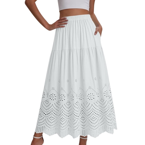 WRKEKC Long Skirts for Women High Waist Crochet Lace Maxi Skirt with Boho Embroidery and Flowy A Line Silhouette