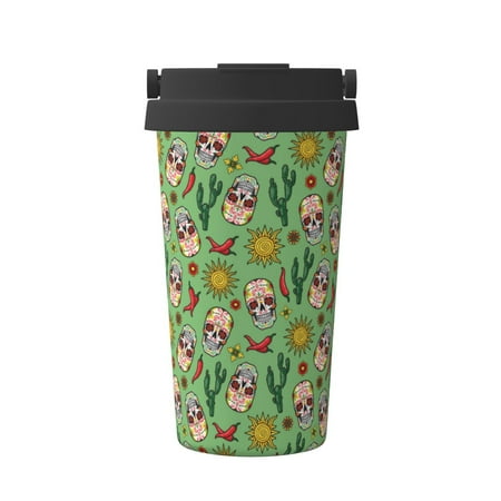 

KLL Vintage Sugar Skull Pattern Stainless Steel Vacuum Insulated Tumbler - Carry Insulated Coffee Mug - Reusable Insulated Cold Brew Iced Coffee Cup Thermos