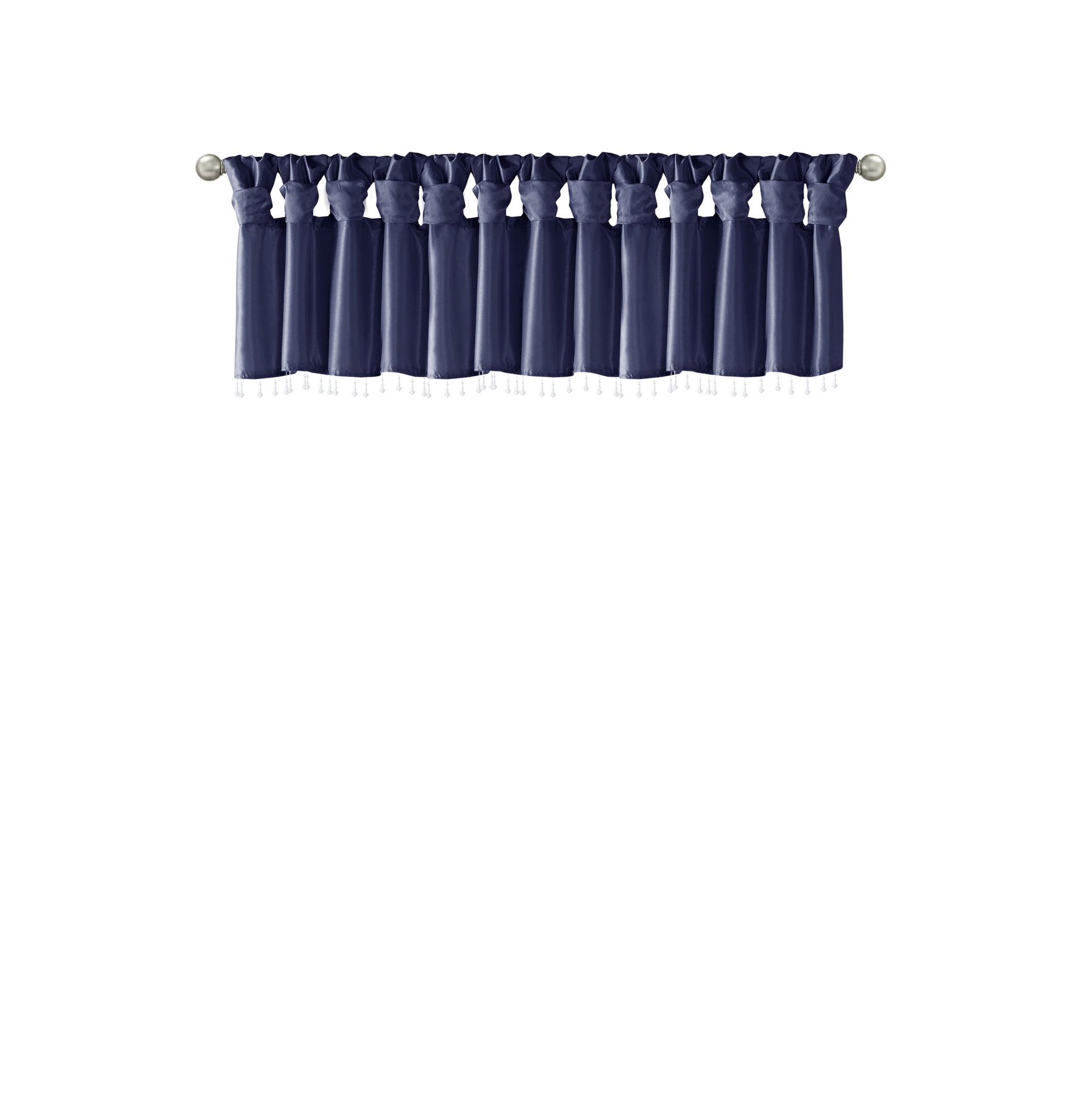 Lightweight Faux Silk Valance With Beads Navy 50x26"