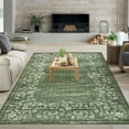 thumbnail image 2 of Hasoo Modern Washable Indoor Carpet 10' x 13' Green Area Rug for Living Room Geometric Border Floral Pattern Non-slip polyester Room Decor Rug, 2 of 7