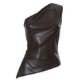 thumbnail image 4 of Wang6 Women One Shoulder PU Tank Tops Trendy Sleeveless Leather Cami Tops Side Zipper Irregular Hem T Shirts Tops Brown XS, 4 of 6