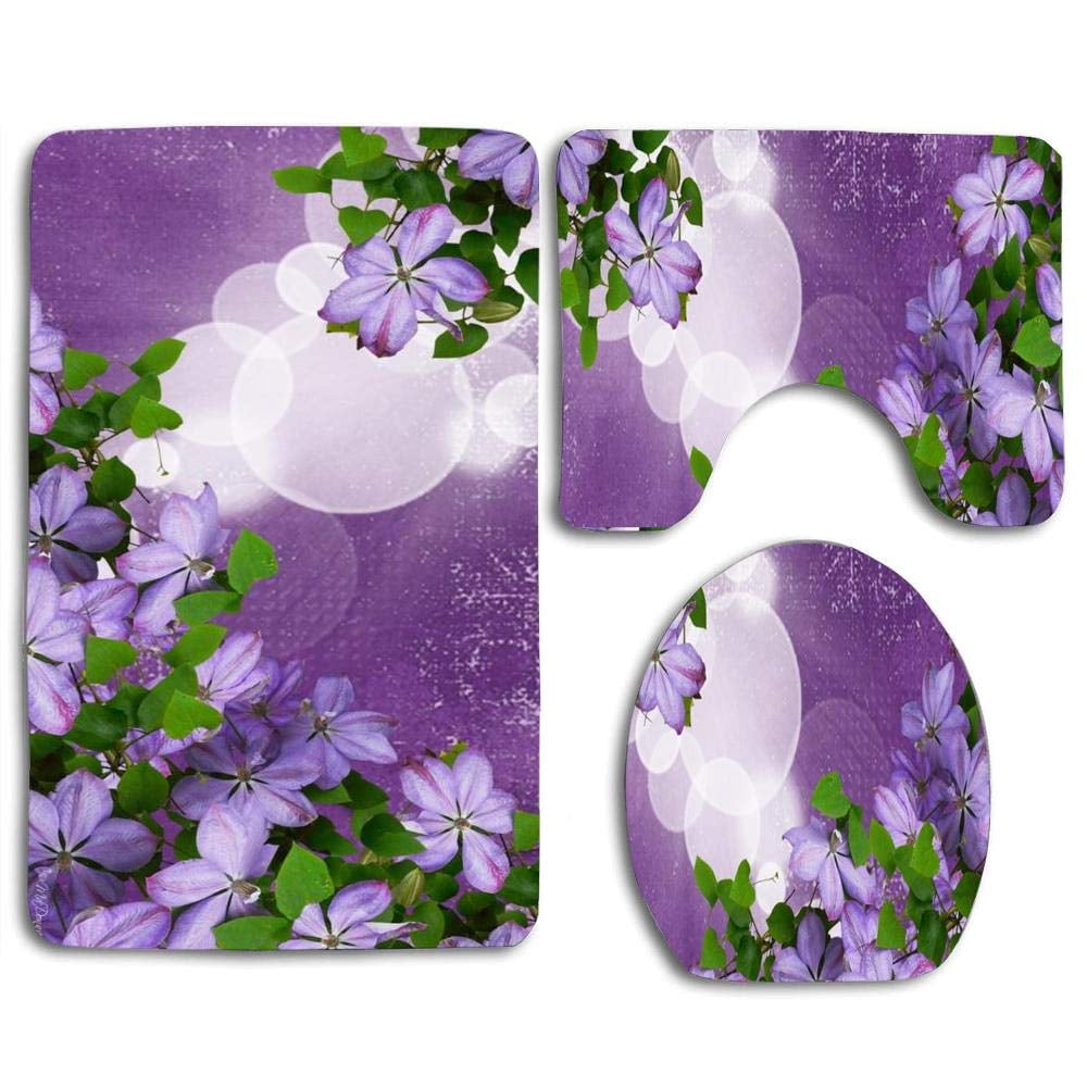 PUDMAD Lavender Flower Burst 3 Piece Bathroom Rugs Set Bath Rug Contour