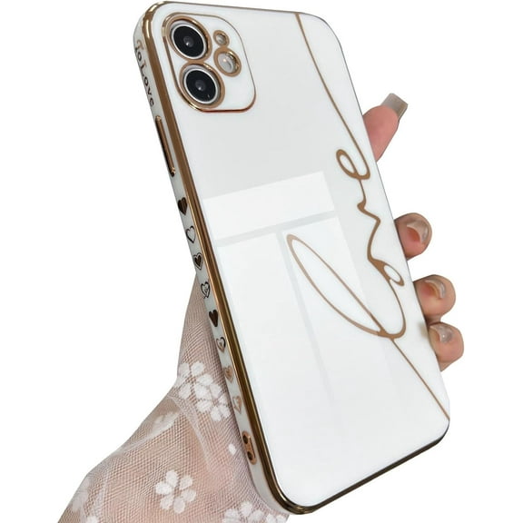 Compatible with iPhone 11 6.1 Inch Luxury Electroplated Case, Cute Plating Love Letter Graphic Phone Case for Women Girls Soft TPU Shockproof Camera Protective Back Cover - White