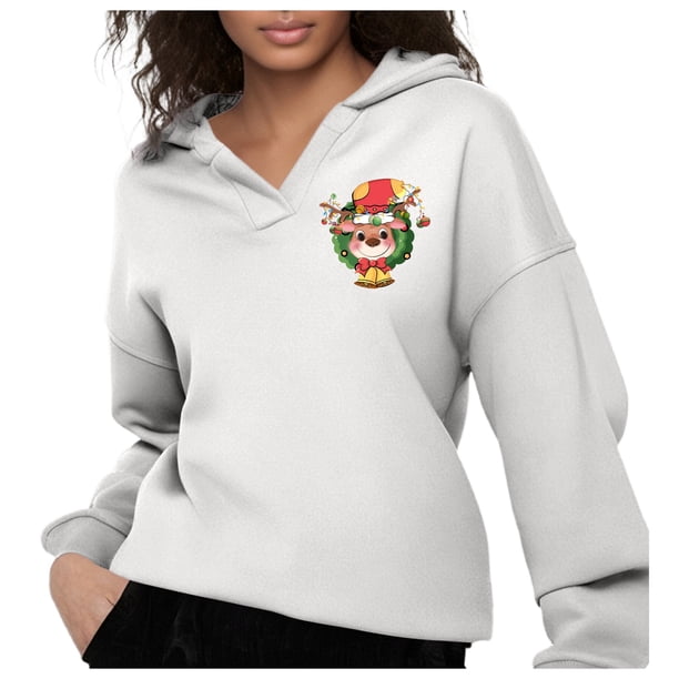 WILLBEST Sudadera Navideña Merry Christmas para Mujer Sudadera con Capucha y Estampado Navideño Divertido Camiseta Navideña Informal de Manga Larga 342 Grande