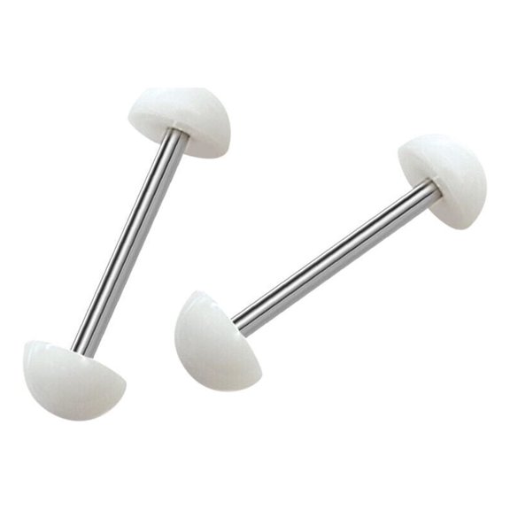 Acrylic White Half Ball Top & Bottom Tongue Ring Retainer Barbell 14 Gauge