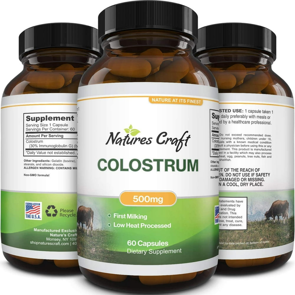 Bovine colostrum capsules with immunoglobulin g transfer factor