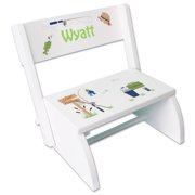 Angle View: Personalized Gone Fishing White Flip Stool