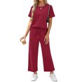 thumbnail image 4 of Fantaslook 2 Piece Sets for Women Casual Summer Travel Vacation Outfits Short Sleeve Tops Wide Leg Pants Lounge Sets, 4 of 9