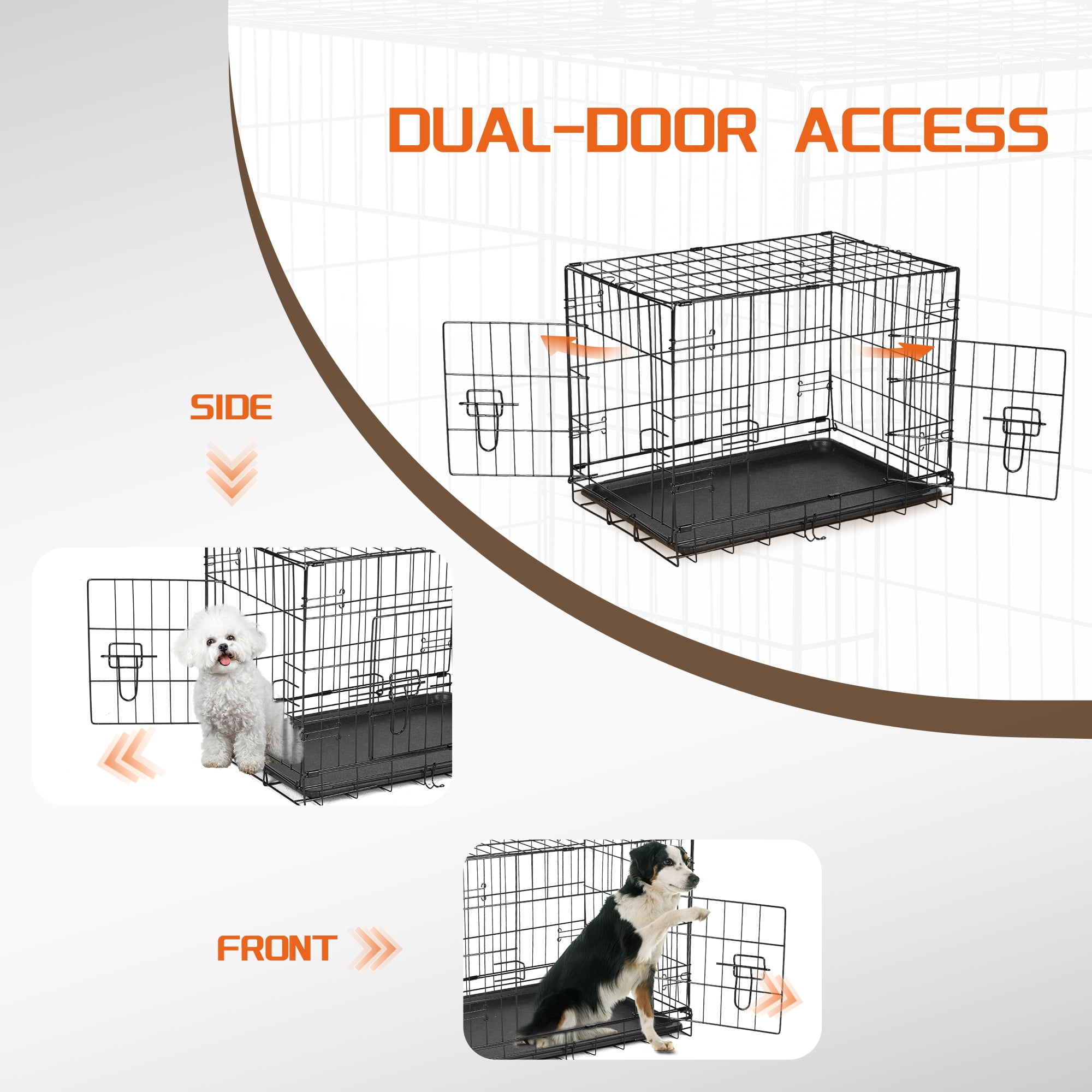 Elevon Foldable Double Door Dog Crate with Leak-Proof Tray, 24-Inch