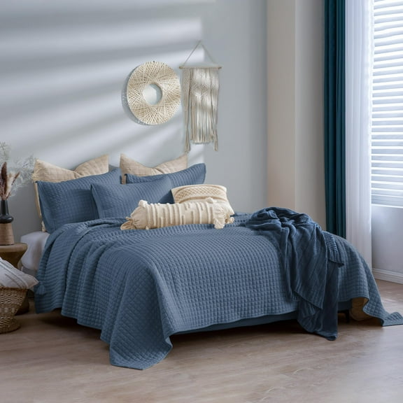 Wonderful Bedding Luxurious Cotton-Feel Waffle Weave 3-Pieces Quilt Set