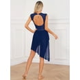 thumbnail image 4 of Alvivi Women Figure Skating Lyrical Dance Costume Rhinestone Asymmetrical Tulle Flowy Leotard Dress Navy Blue S, 4 of 7