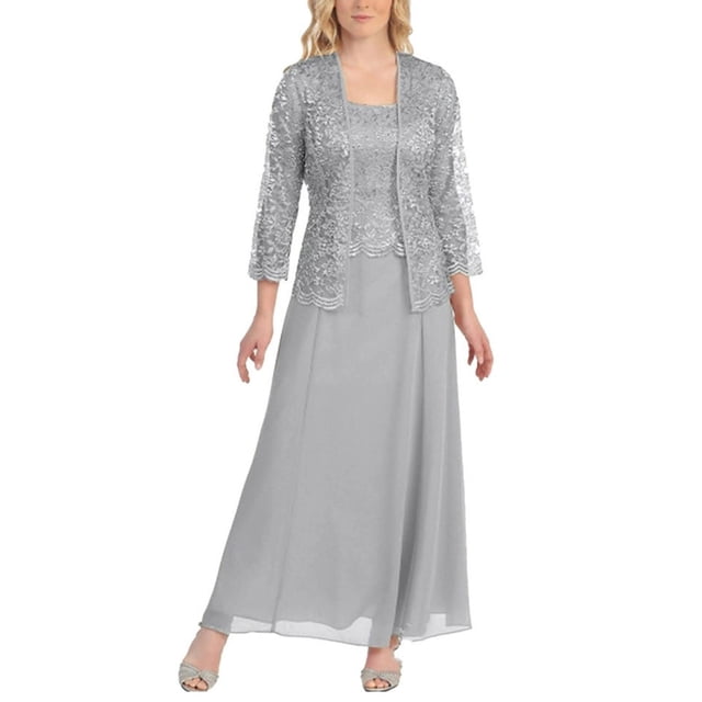 LOVZFMLL Cardigan pour Femmes Ensemble Deux Pièces Décontracté Sans Manches Robe en Chiffon Manches Mi-Longues Ensemble Cardigan en Dentelle