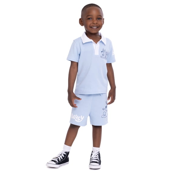 Bluey Toddler Boys Short Sleeve Polo Top and Shorts Set, 2-Piece, Sizes 2T-4T