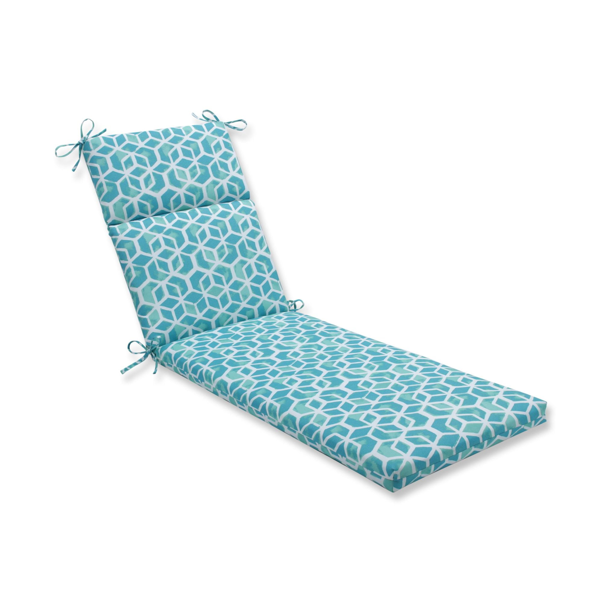 72.5" Blue and White Geometric Outdoor Patio Chaise Lounge Cushion