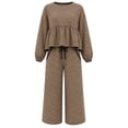 thumbnail image 2 of Asgosdo Women Two Piece Outfits Boho Grid Ruffle Long Sleeve Top and Wide Leg Pant with Pocket Casual Fall Winter Matching Lounge Sets, 2 of 6