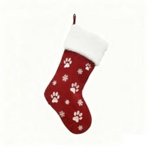 LanSuare Christmas Stockings with Dog Paw Prints, 17.7"x8.7" Soft Fluffy Cuff Christmas Stockings, Xmas Hanging Stockings for Family Fireplace, Christmas Party Decor, Candy Gift Bags(Red)