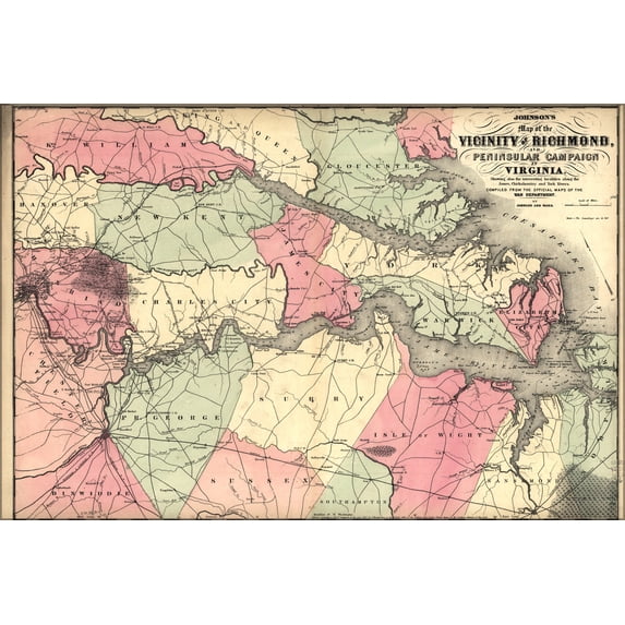 24"x36" Gallery Poster, civil war map vicinity of Richmond virginia 1862