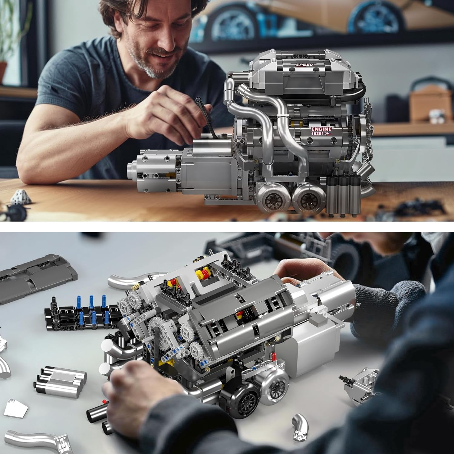 Engine Building Kit for Adults, MOC W16 Engine Model Toy for Display, STEM Car Engine Building Project for Adult (2024 PCS)