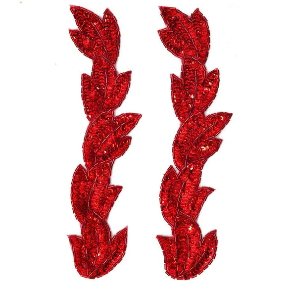 Parche Aplicado de Hoja con Lentejuelas y Cuentas 8.5-9 cm 2 piezas Rojo