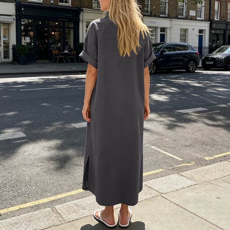 maxi shirt dress short sleeve Amazon.com: Womens Maxi Dress Crewneck Short Sleeve Dresses Casual Loose Aline Swing Basic Long T-Shirt Dress with Pockets Black : Clothing, Shoes & Jewelry