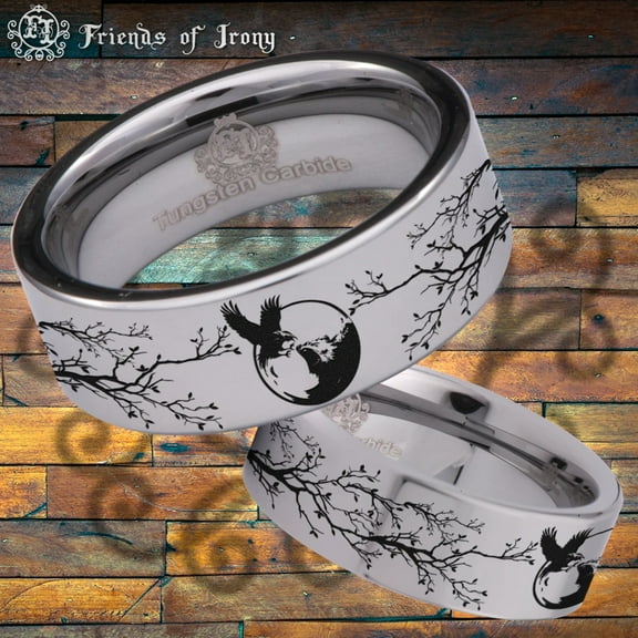 Wolf Versus Raven Tungsten Carbide Ring