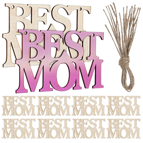 WEAVILUX Mothers Day Decoration Wooden Mom Signs 10Pcs Khaki Unfinished