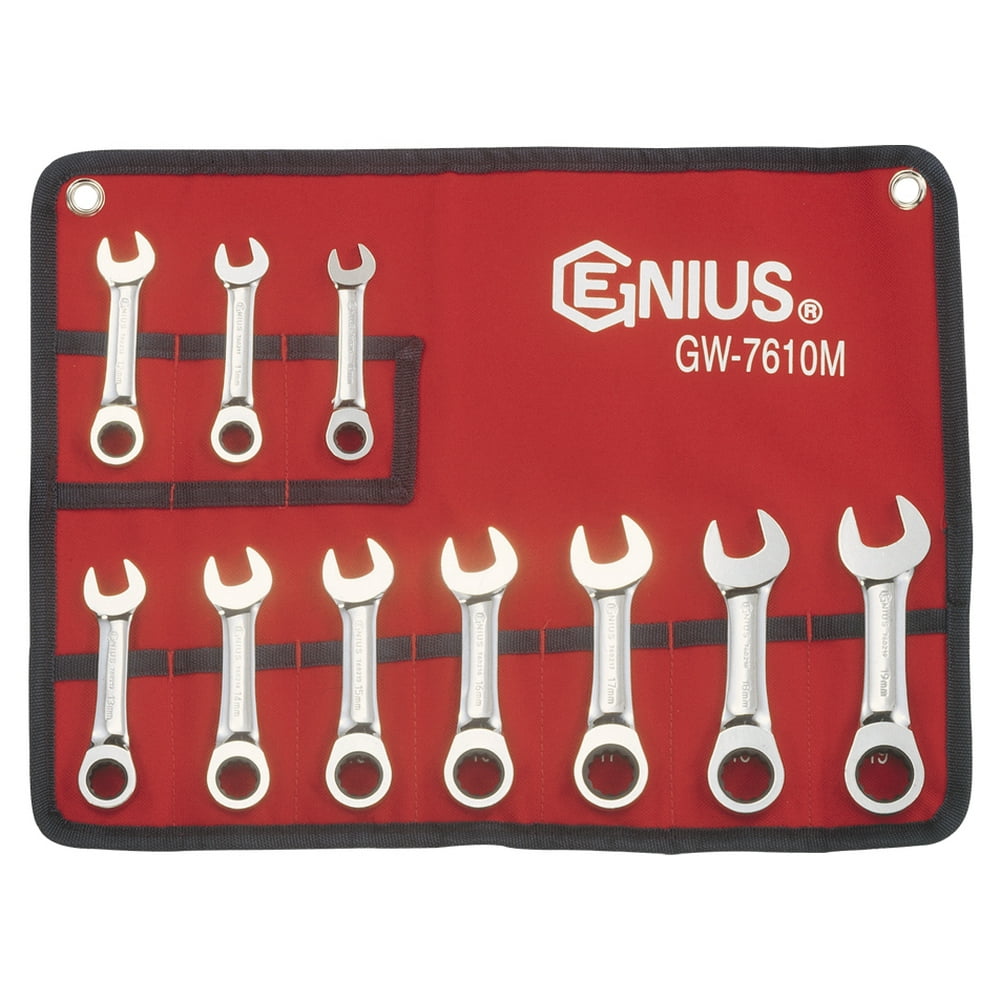 Genius Tools 10pc Metric Stubby Combination Ratcheting Wrench Set GW