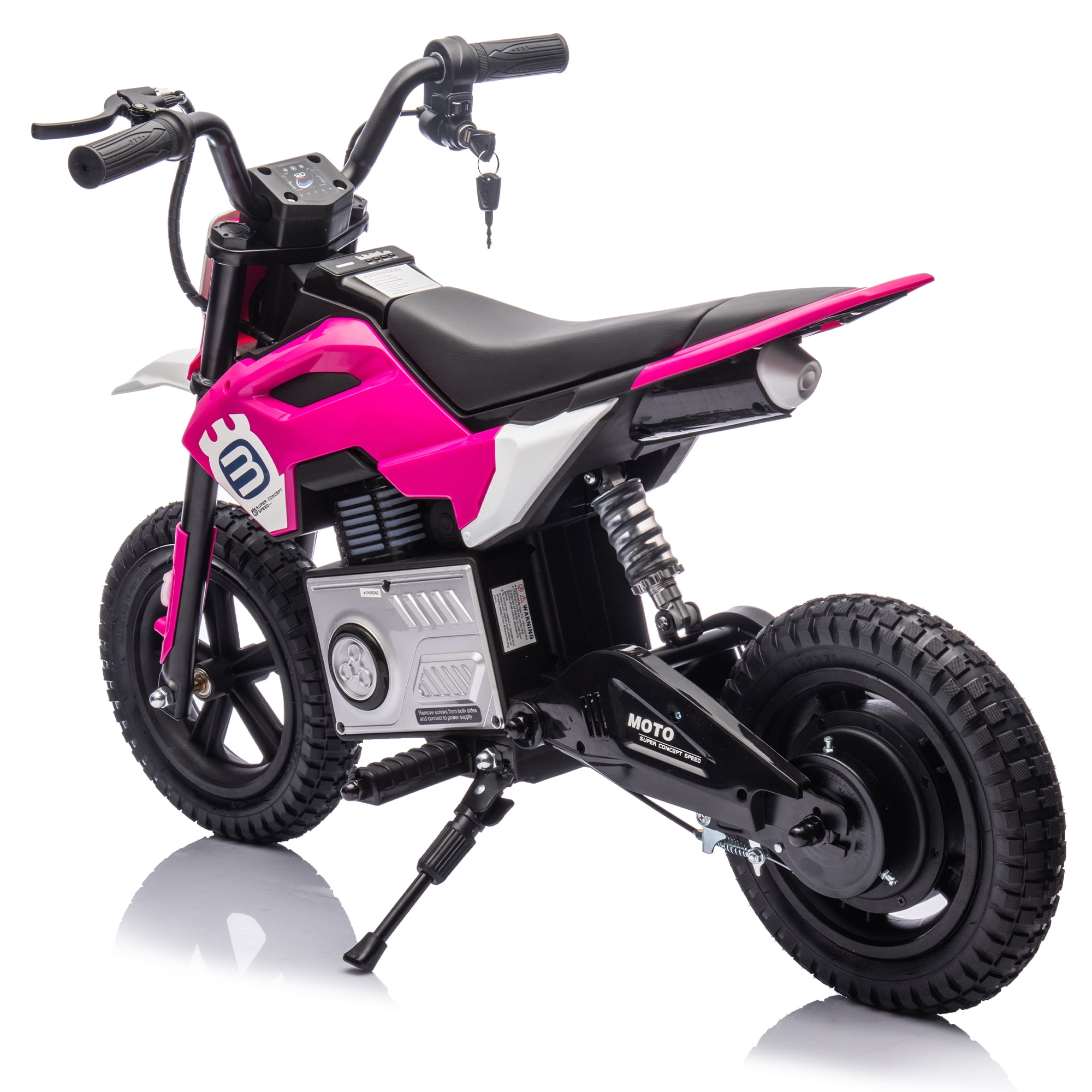 Pink 24V Kids Ride On Electric Toy Motocross Motorcycle Adjustable Speed, Bluetooth Music for 5-12 Ages