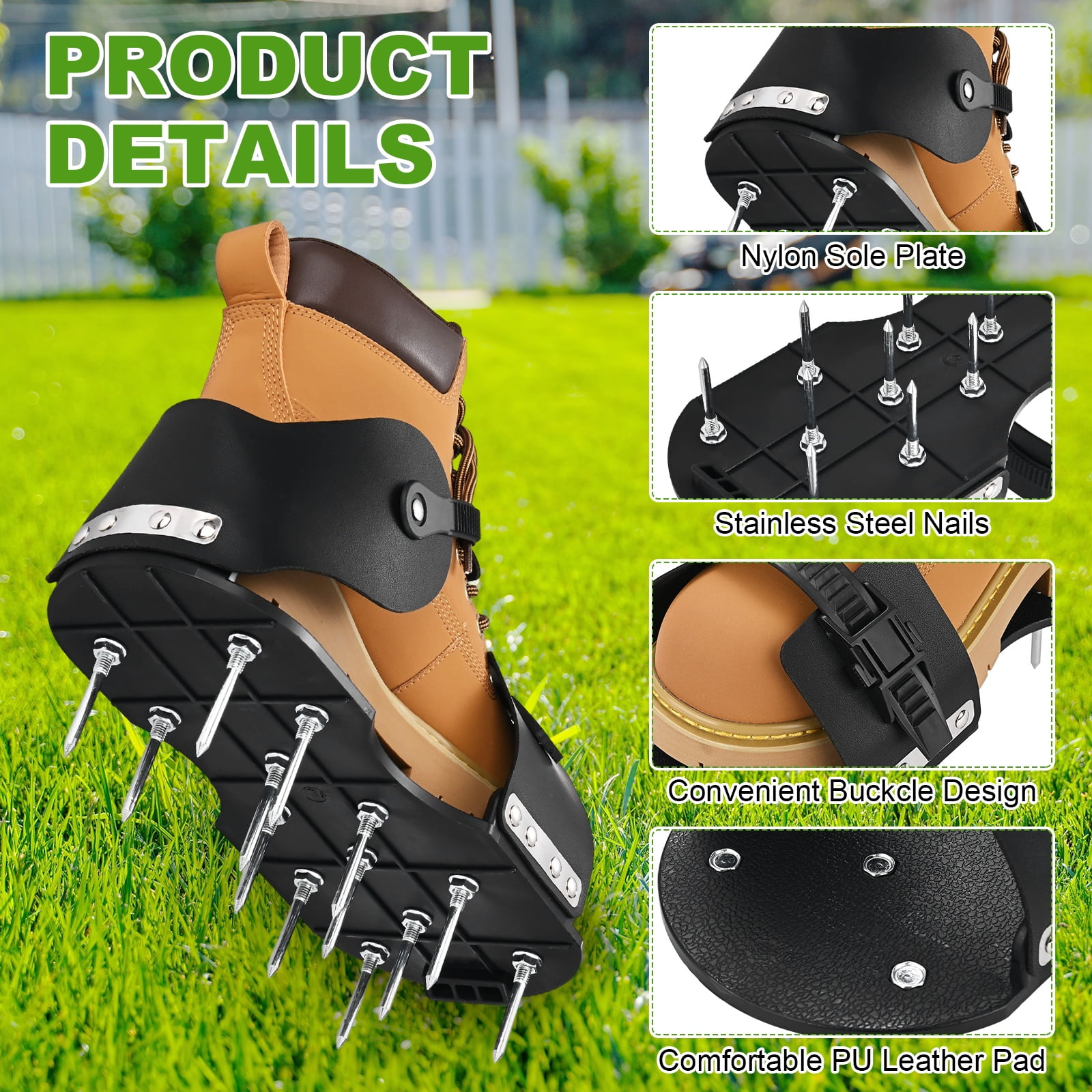 Uxcell 1-Set Lawn Aerator Shoes with Loop Strap and Hook Buckle with 26 Nails for Gardens [Black]