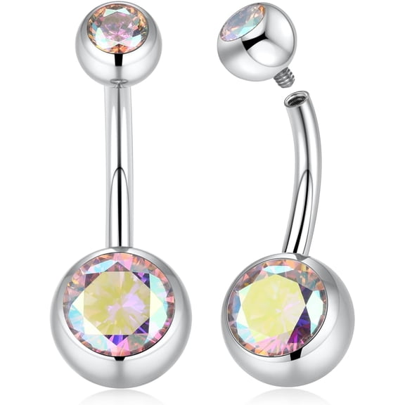 2pcs Belly Button Ring Belly Button Piercing Belly Rings Internally Threaded Cube Zircon Navel Piercing Jewelry 14G 8-16mm