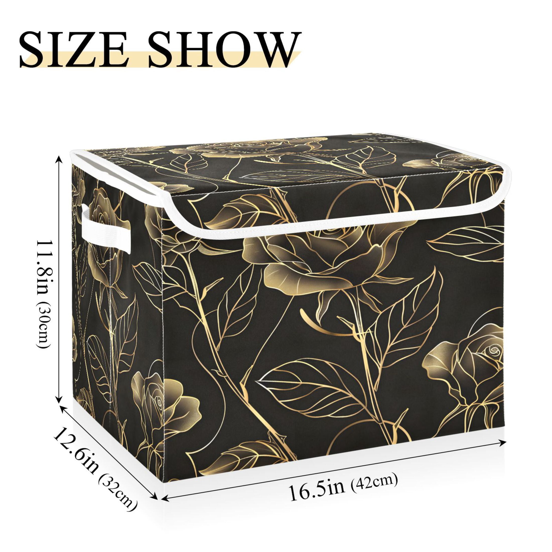 Ryvnso Botanical Elegant Rose Flower Large Lidded Foldable Storage Baskets Cubes Boxes Lids Bin for Home