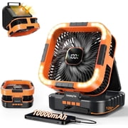 Uarter Solar Fan, 10000mAh Rechargeable Camping Fans with Light, 6 Speeds Wind, 6H Timer Auto Oscillating Portable Fan, for Picnic, Tent, Orange
