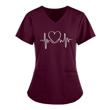 

Frostluinai Nursing Uniform For Womens Scrubs Tops Color Casual Working Uniform With Pocket V-Neck Work Utility & Safety Tops Nursing Worker Protective Clothing Top