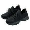 thumbnail image 5 of Platform Sneakers for Women Solid Color Knit Mesh Breathable Slip on Walking Shoes Comfy Stretch Lace up Athletic Shoes Black Size 6.5, 5 of 6