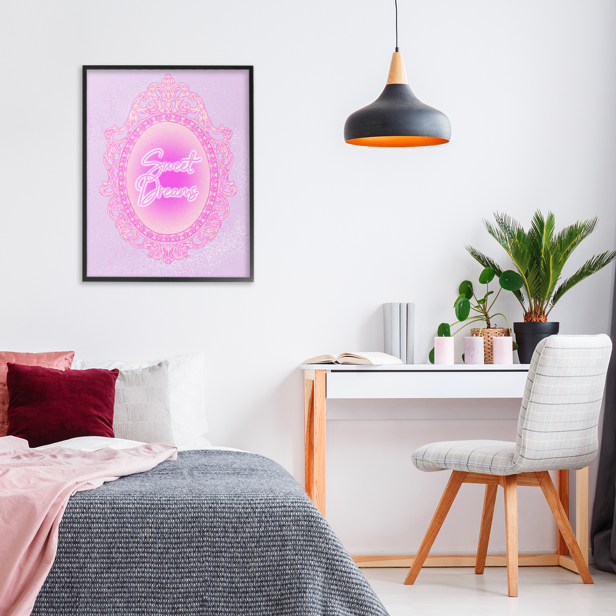 Stupell Industries Sweet Dreams Ornate Mirror Black Framed Giclee Art, design by Ziwei Li