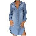 thumbnail image 1 of Fridja Robe d'Été Décontractée pour Femme à Col Rabattu en Denim, Robe de Soirée à Manches Longues Évasée, 1 of 9