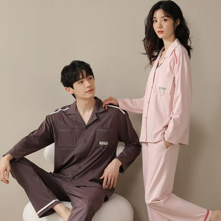 

PIKADINGNIS Unisex Cotton Sleepwear Set New Women Men Autumn Winter Loose Couples Pajamas Set Lovers Nightgown Plain Pijamas Men Home Cloth