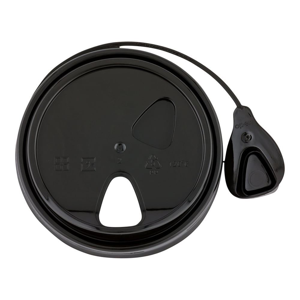 Black Plastic 2-in-1 Straw or Sip Coffee Cup Lid - Fits 8, 12, 16 and 20 oz  - 100 count box
