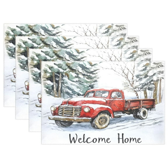 Ryvnso Placemats Set of 4 Truck on Winter Dining Mats Heat-Resistant Non-Slip Washable Table Mat