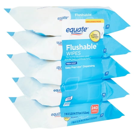 Equate Flushable Wipes, Fresh Scent, 240 Ct (Best Flushable Wipes For Sensitive Skin)